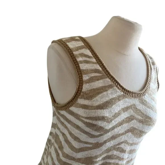 LOU & GREY Zebra Print Tank Womens Sz Small Tan Cream Coastal - Picture 2 of 6